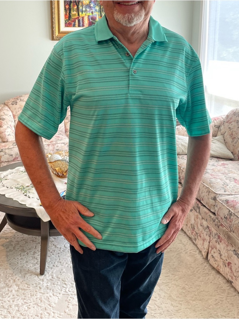 PGA Tour Men's Teal Striped Polo Shirt